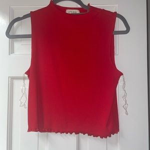 Red knit tank top